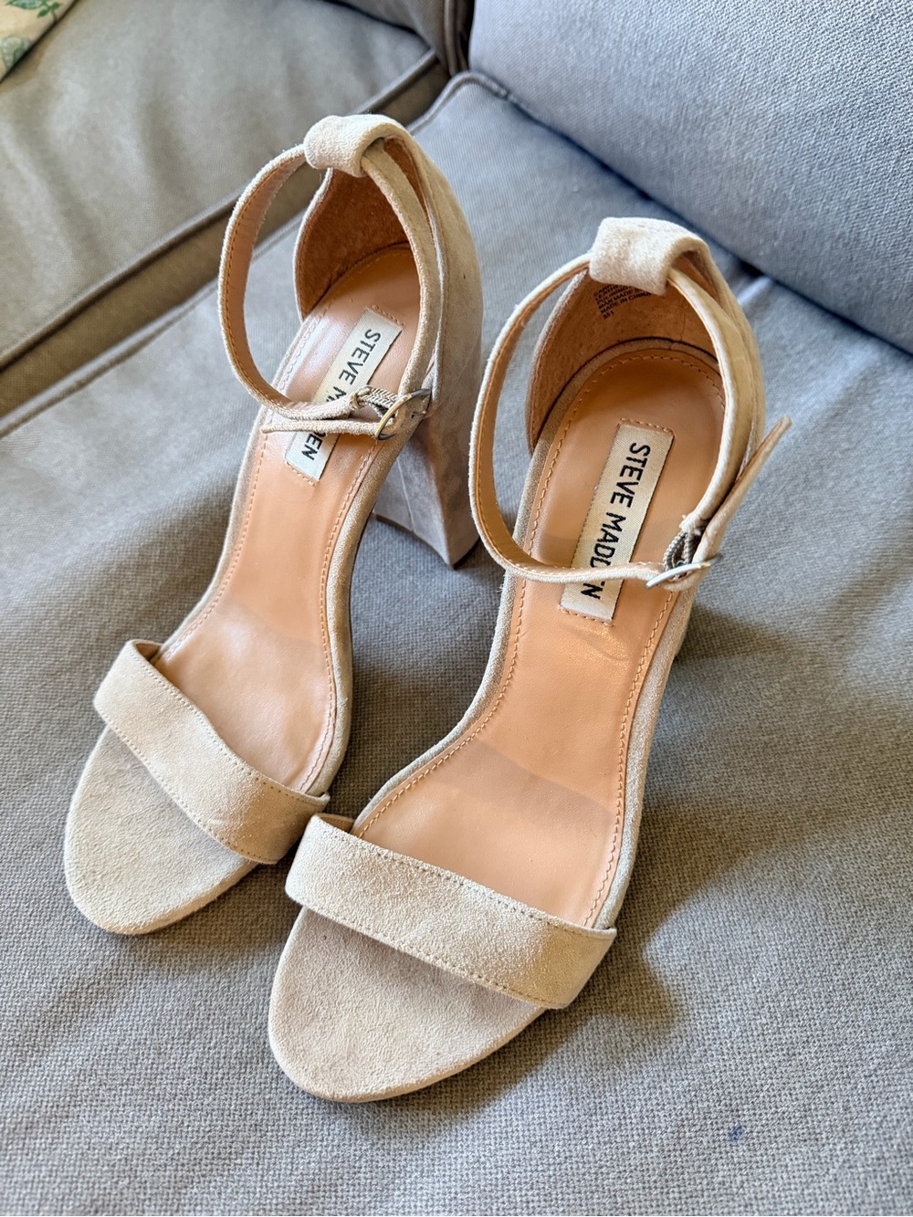 Steve Madden Neutral Suede Block Heel Sandals with Ankle Strap